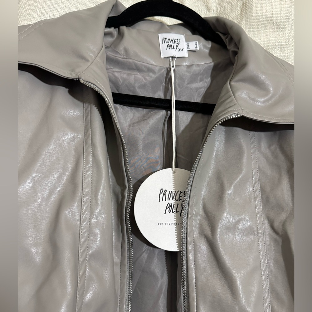 Princess Polly Grey Leather bomber Jacket